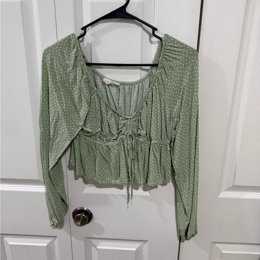 La Hearts Green Smocked Puff Sleeve Blouse